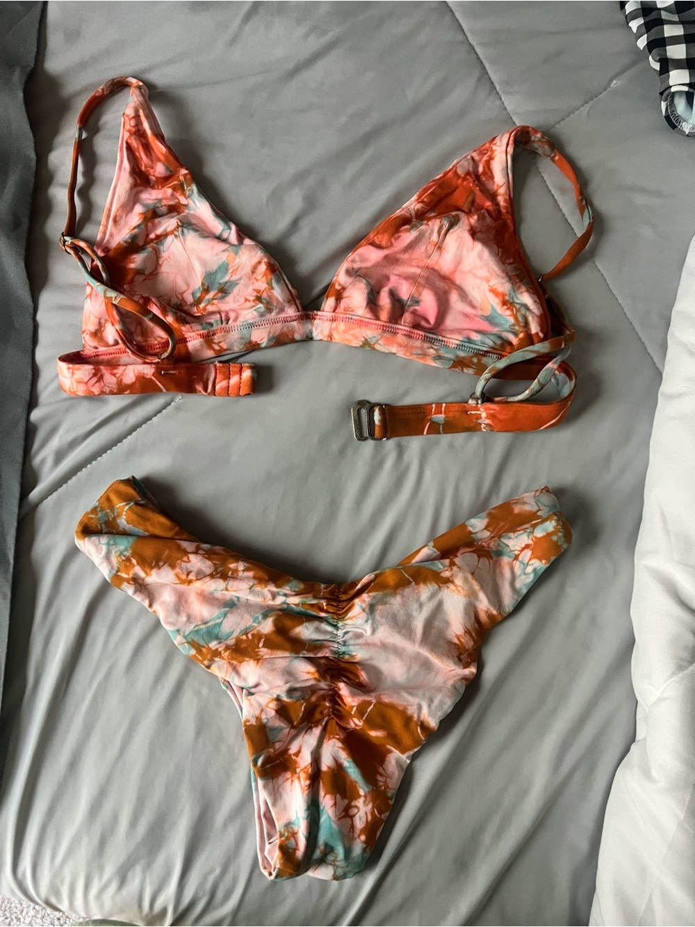Maaji Peach and Orange Floral Tie-Dye Bralette & High-Cut Brief Set